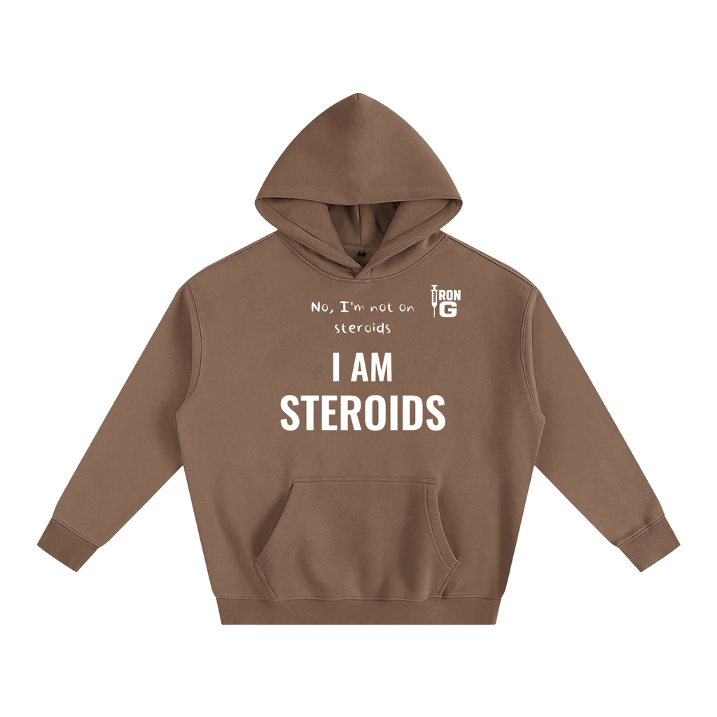 I AM STEROIDS Oversize Hoodie, white letters
