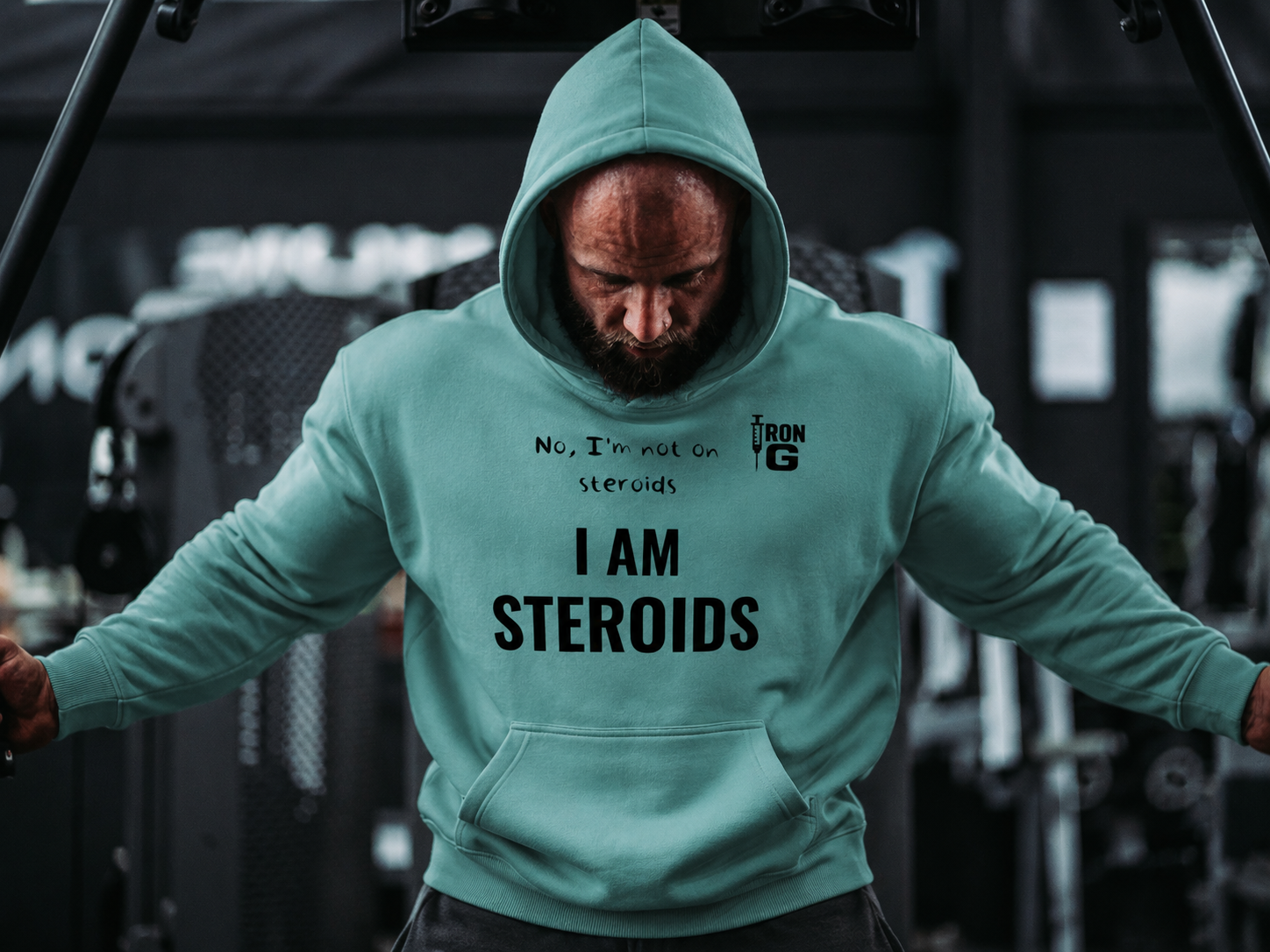 I AM STEROIDS Oversize Hoodie, black letters
