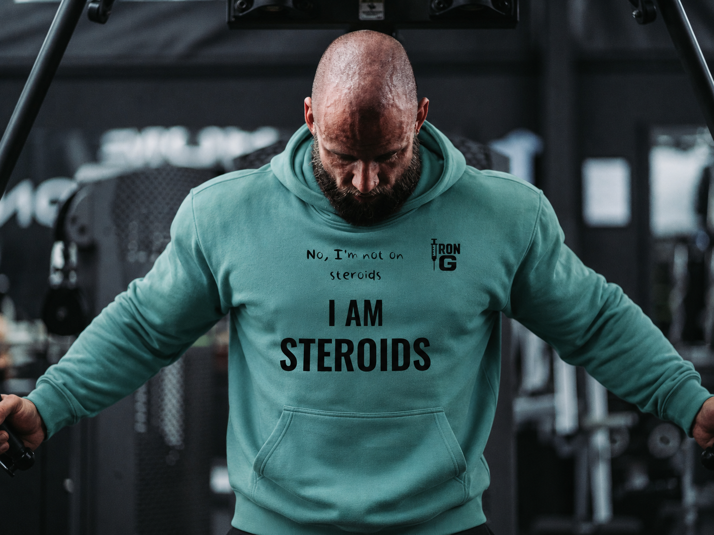 I AM STEROIDS Oversize Hoodie, black letters